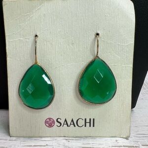 Saachi 18k Gold Plated Green Chalcedony Faceted Earrings D16